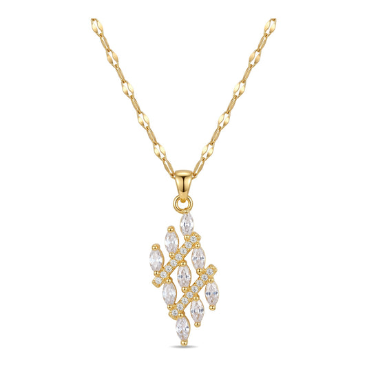 Marquise CZ Diamond Drop Pendant Necklace | 18K Gold Plated Stainless Steel