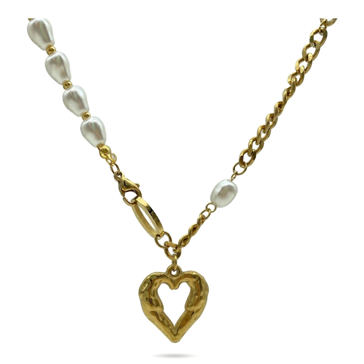 Cuba Spliced Chain Stainless Steel Necklacet simulated Pearl Necklace