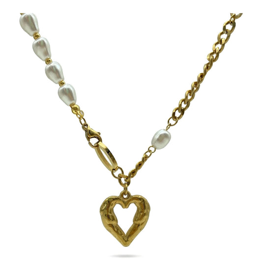 Cuba Spliced Chain Stainless Steel Necklacet simulated Pearl Necklace