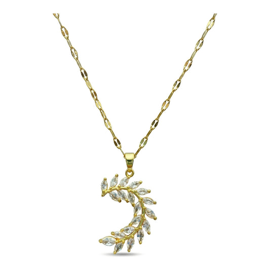 Gold Plated Olive Branch Pendant Stainless Steel Necklace For Women