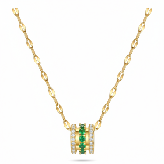 Emerald Green CZ Barrel Pendant Necklace | 18K Gold Plated Stainless Steel