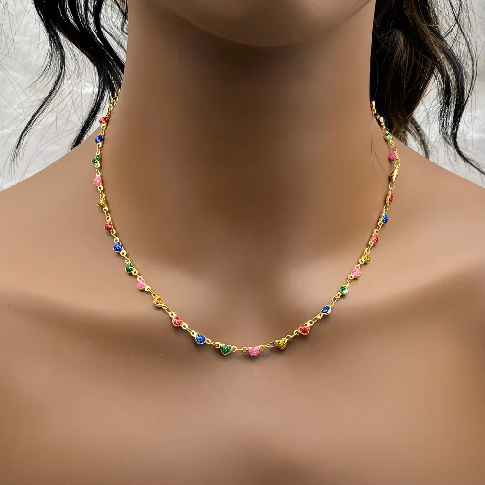 Wholesale Waterproof Stainless Steel Colorful Heart Pendant Necklace