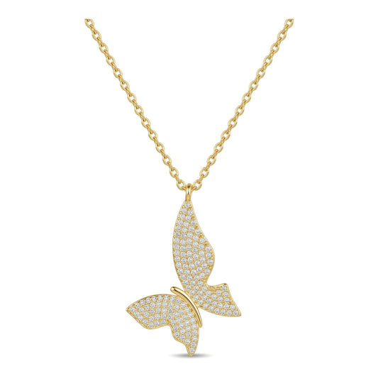 Stainless Steel Zirconia Butterfly Pendant Necklace For Women