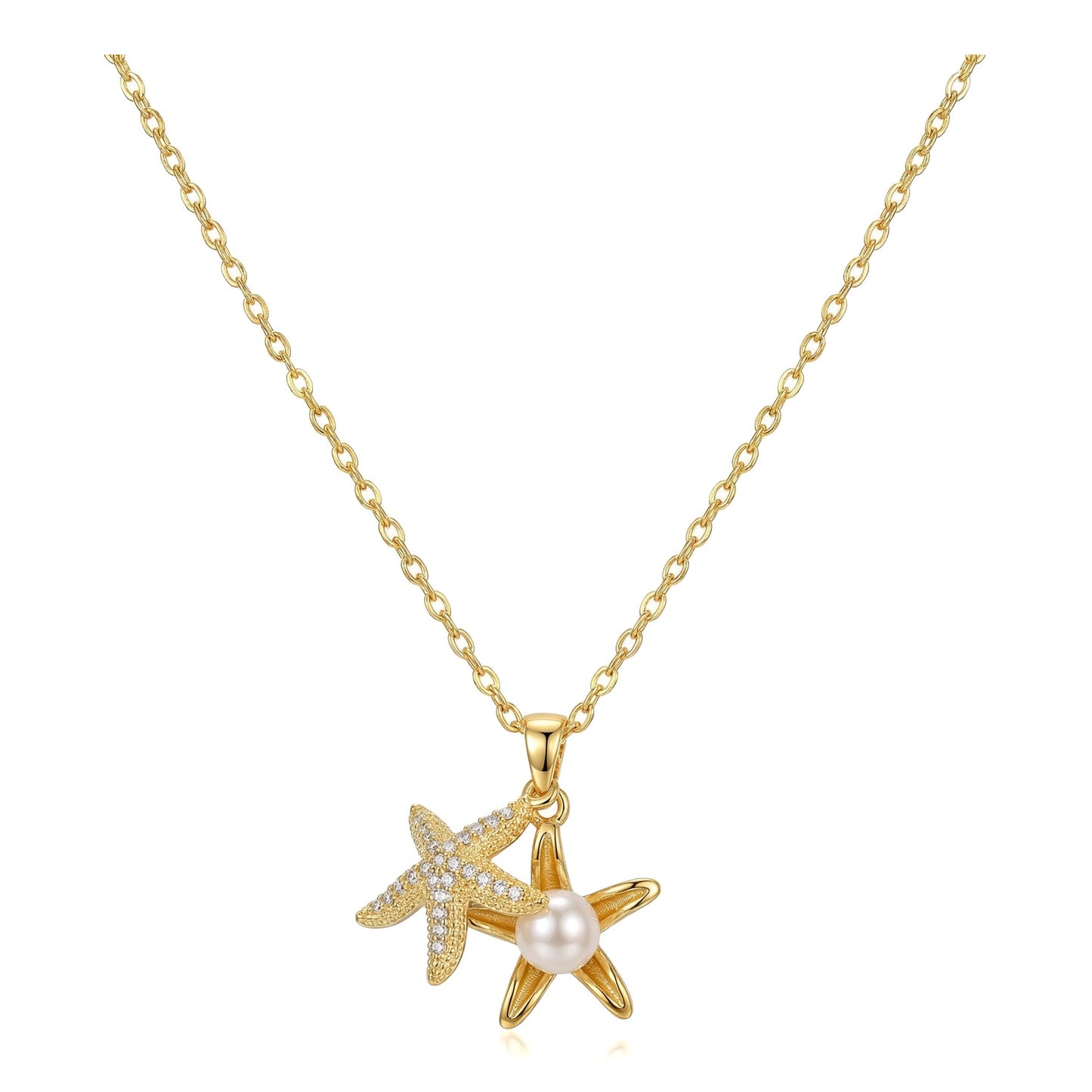 Wholesale Titanium Steel Starfish Pearl Pendant Necklace