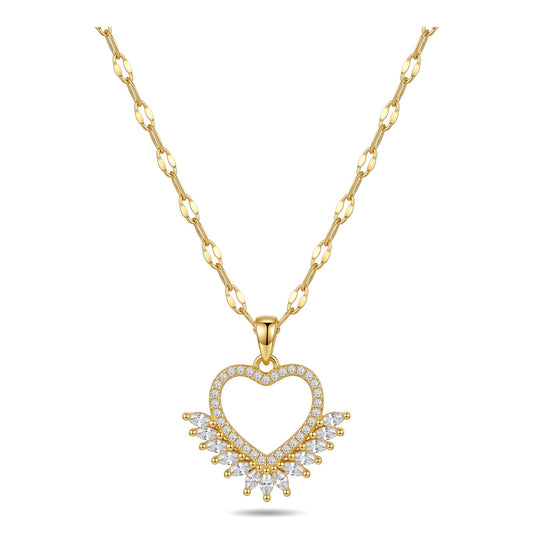 18K Gold Plated Open Heart Marquise CZ Pendant Necklace | Stainless Steel Chain