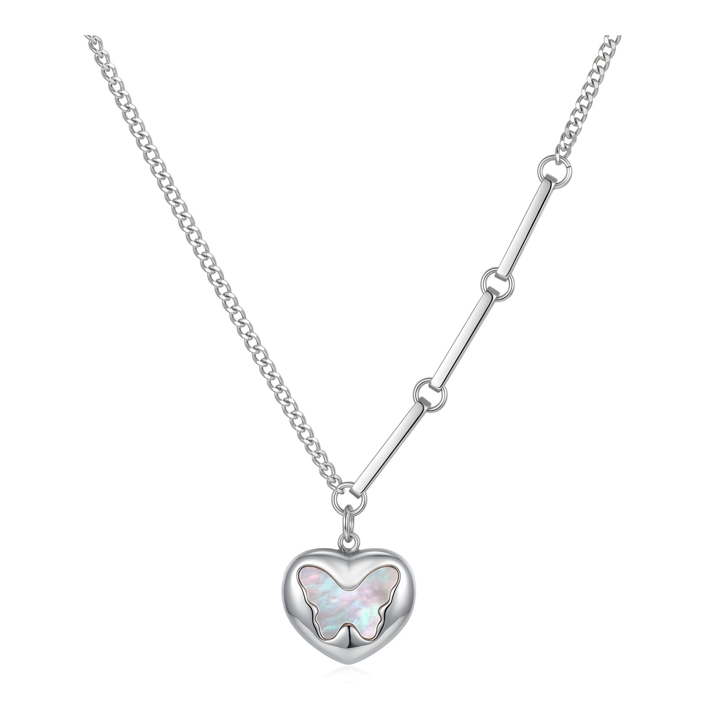 3D Puffy Butterfly Pendant Necklace | Silver Stainless Steel | Cuban Chain