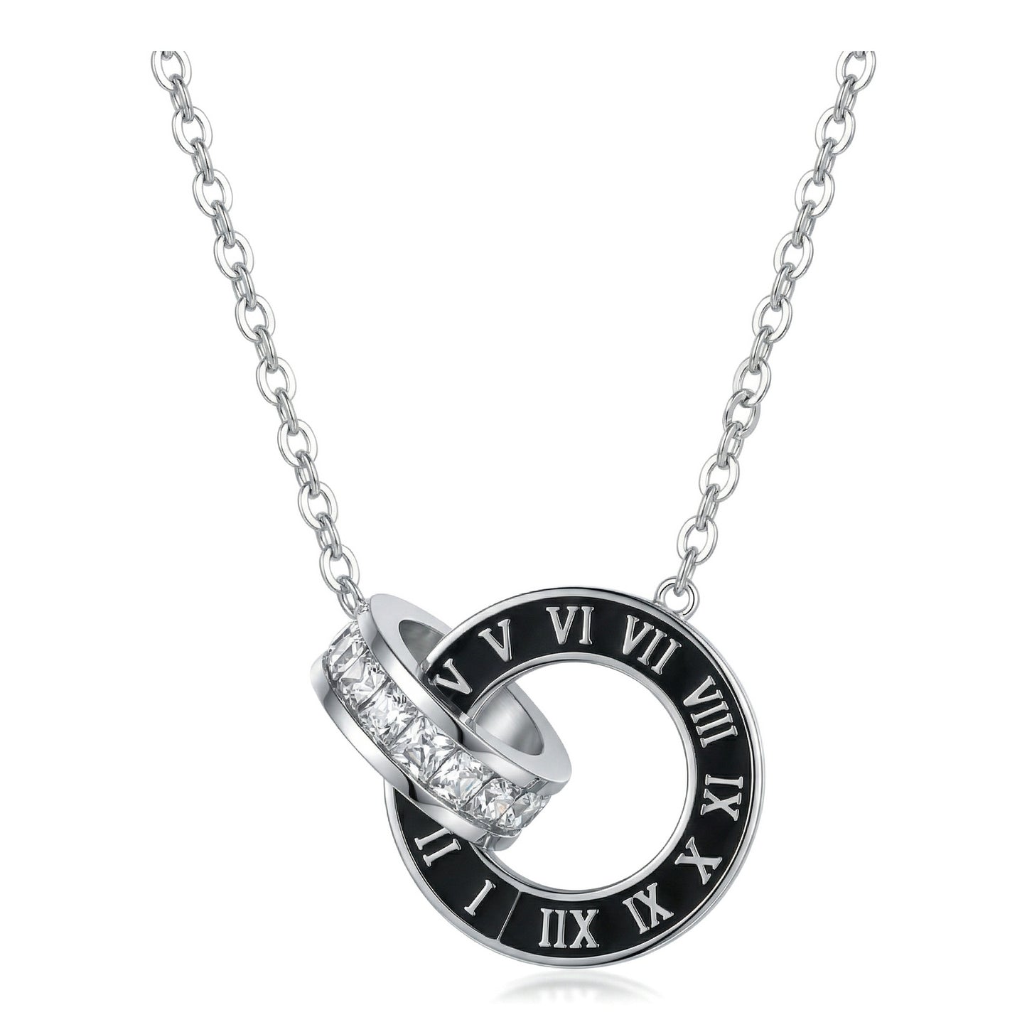 Wholesale Gold and Silver Tone Stainless Steel Ring Pendant Necklace with Zircons
