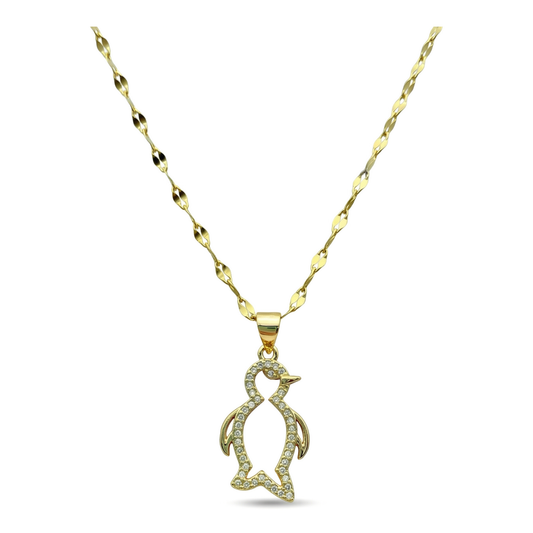 Wholesale Gold Plated Stainless Steel Penguin Zircon Pendant Necklace