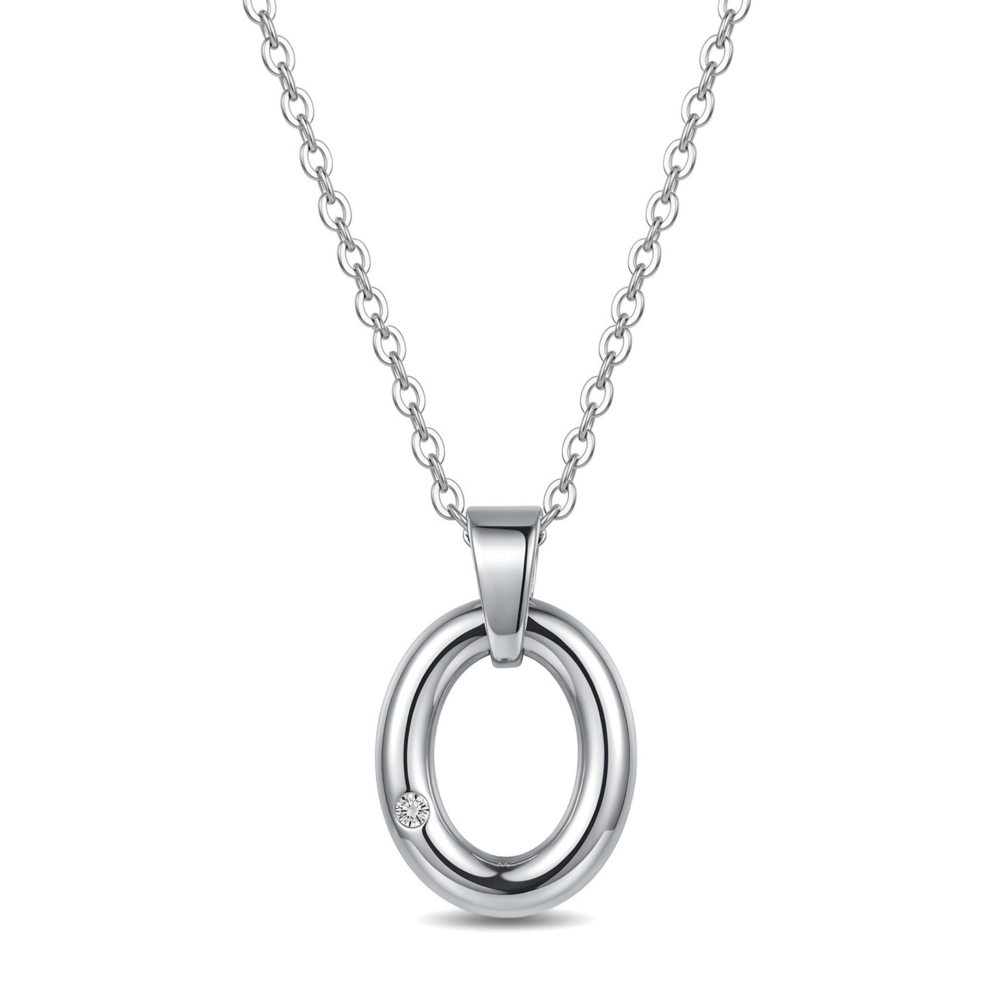 Minimalist Oval Circle Pendant Necklace | Silver Stainless Steel Chains|