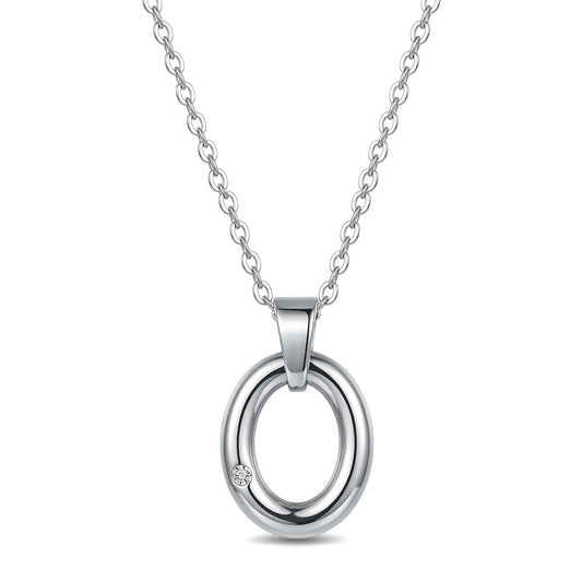 Minimalist Oval Circle Pendant Necklace | Silver Stainless Steel Chains|
