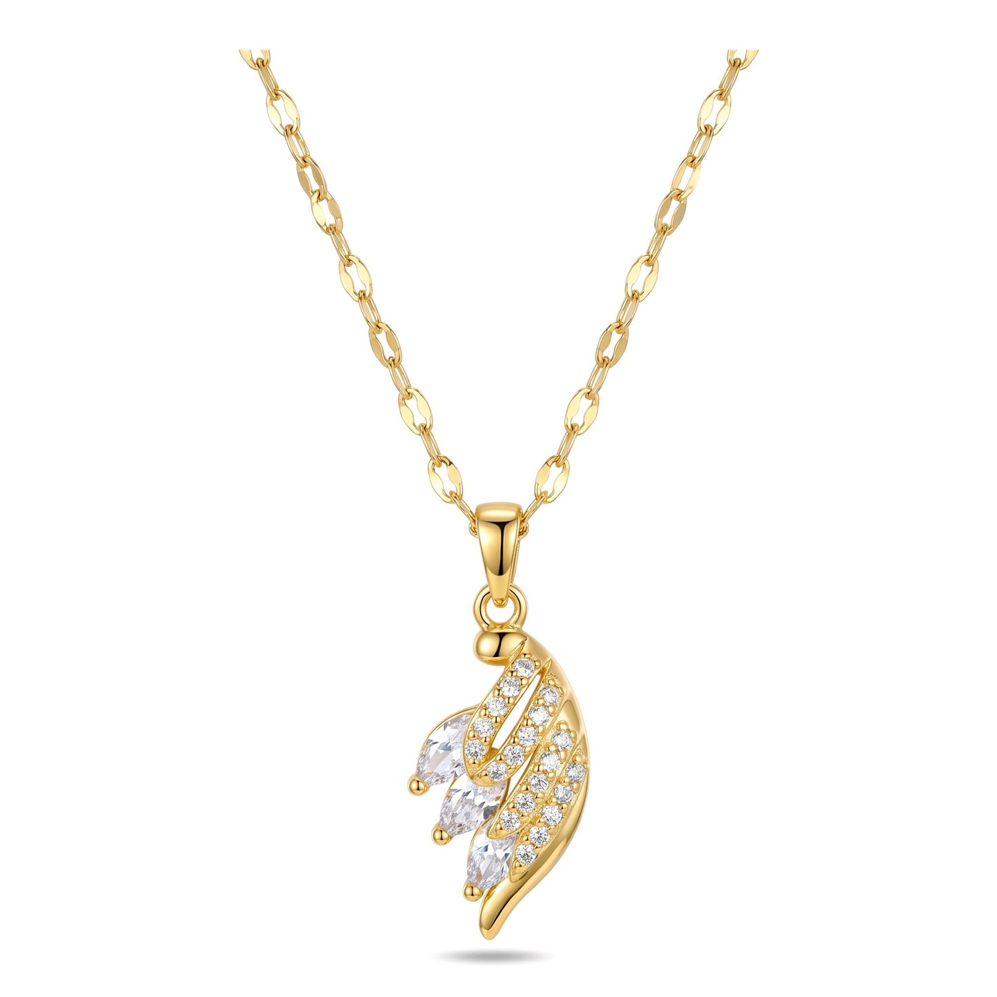 CZ Feather Leaf Pendant Necklace | 18K Gold Plated Stainless Steel