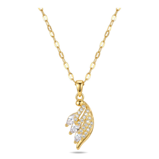CZ Feather Leaf Pendant Necklace | 18K Gold Plated Stainless Steel