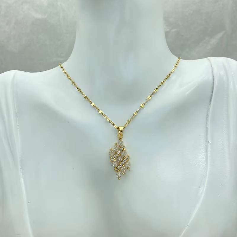 Marquise CZ Diamond Drop Pendant Necklace | 18K Gold Plated Stainless Steel