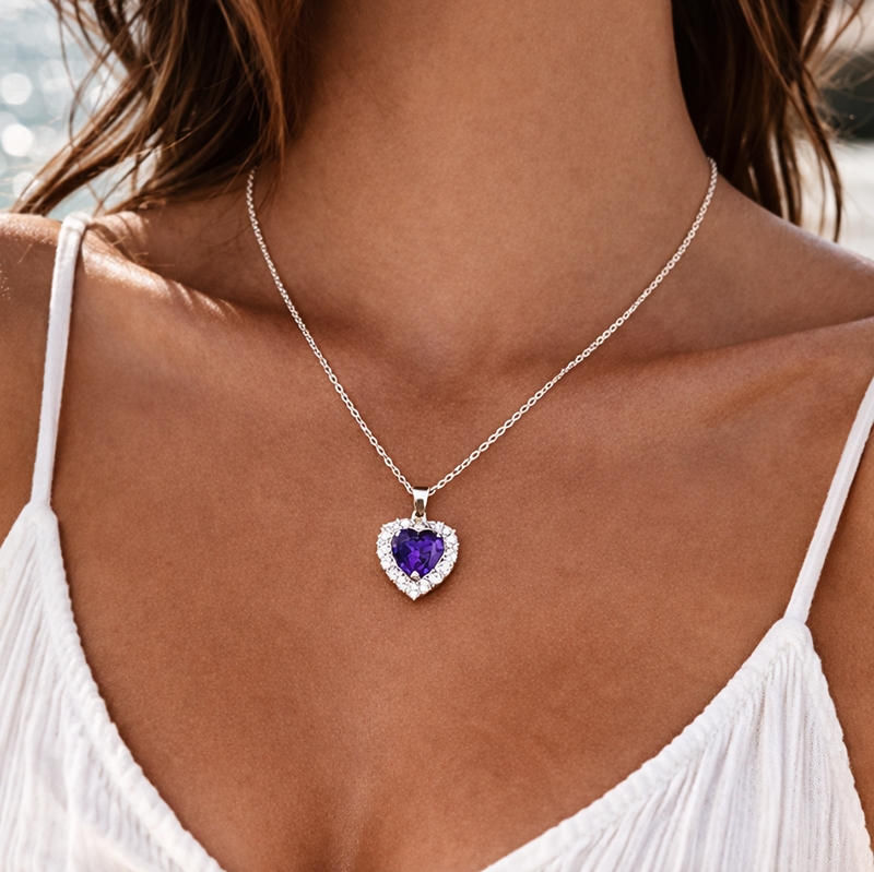 Wholesale Stainless Steel Heart Necklace with Red Zircon Pendant