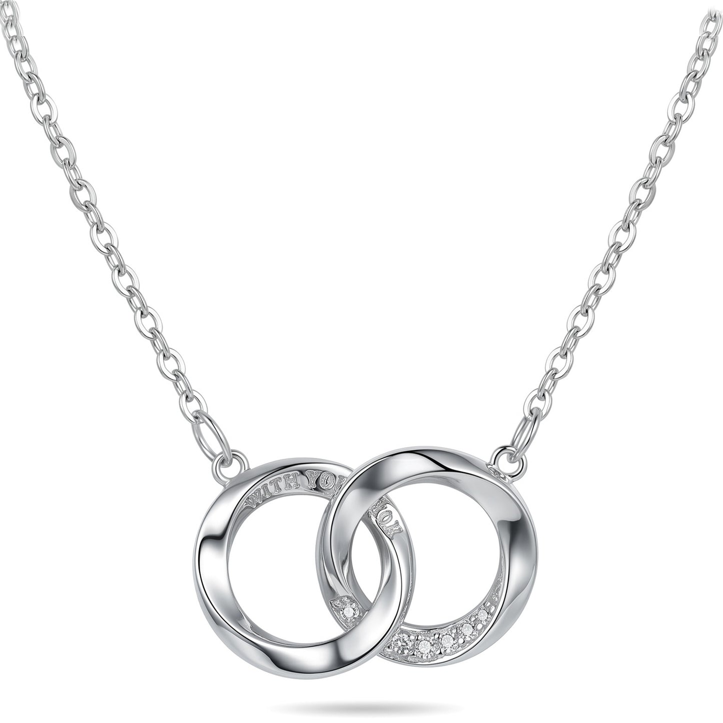 Interlocking Double Circle Pendant Necklace | Silver Stainless Steel