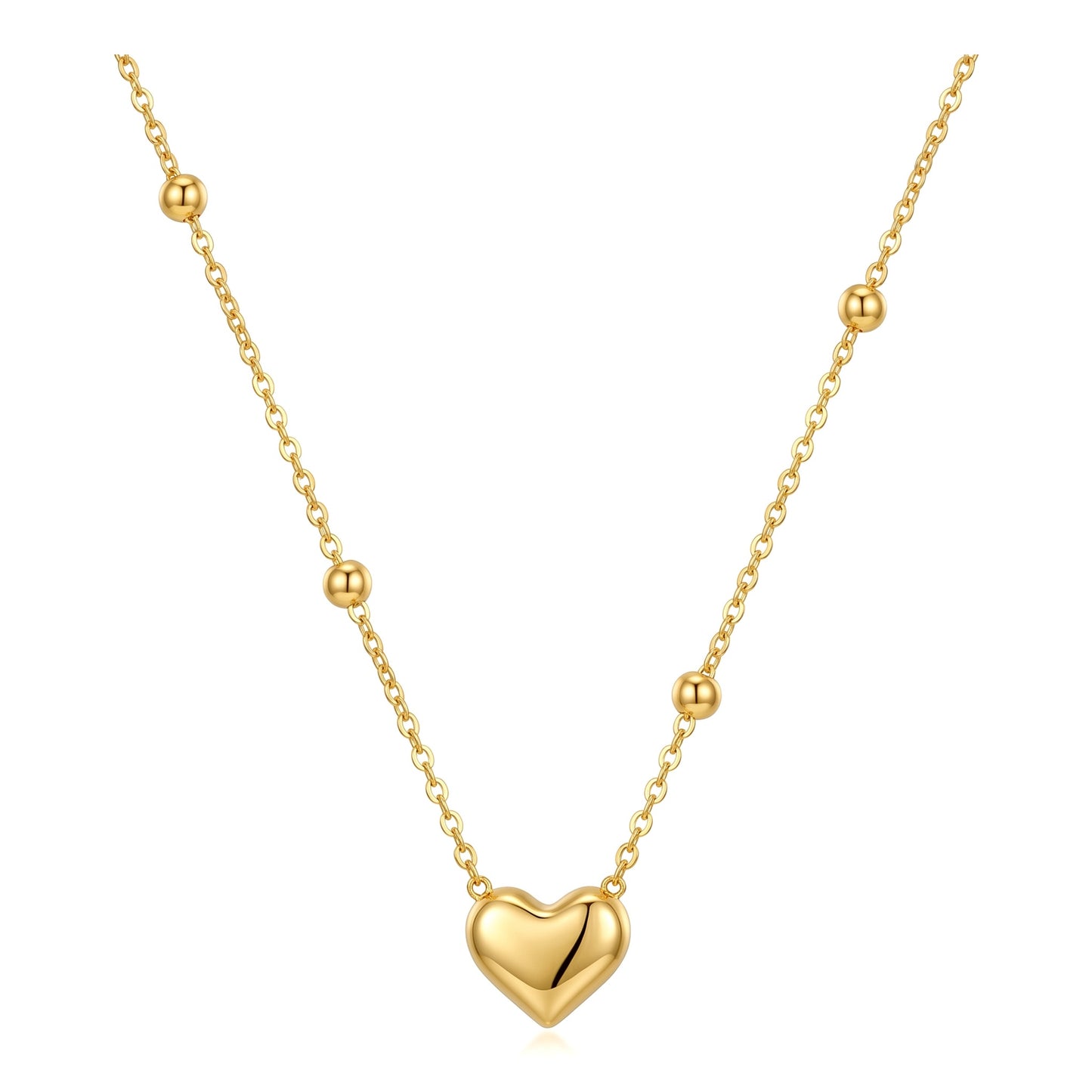 Heart Pendant Beads Chain Stainless Steel Necklace for Women