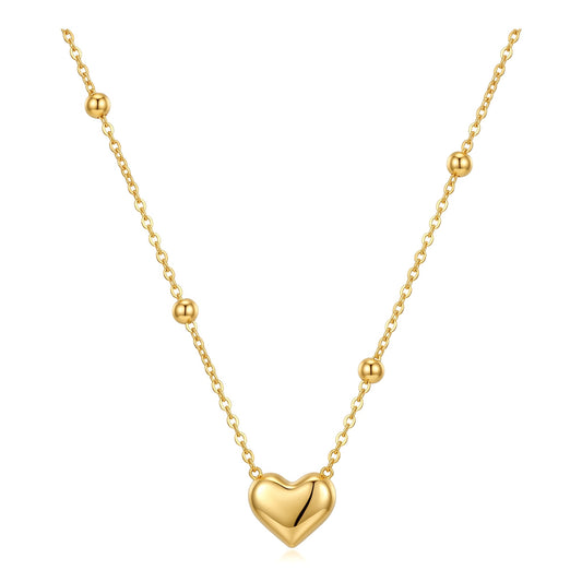 Heart Pendant Beads Chain Stainless Steel Necklace for Women