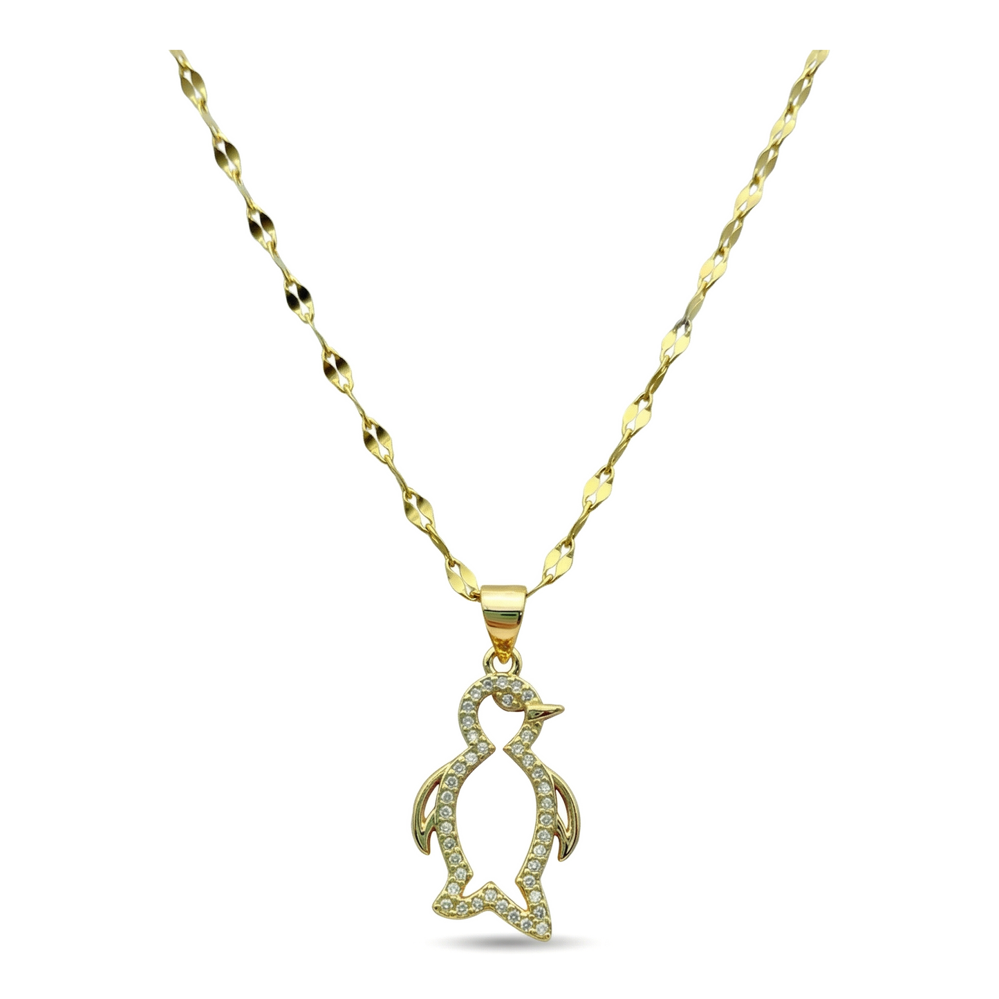 Wholesale Gold Plated Stainless Steel Penguin Zircon Pendant Necklace