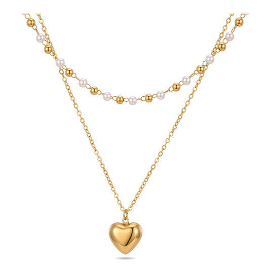 Stainless Steel Layered Pearl Chains Long Necklaces for Women