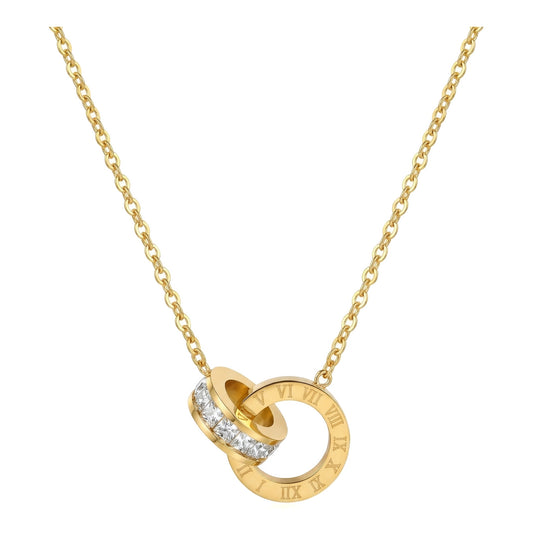 Wholesale Gold and Silver Tone Stainless Steel Ring Pendant Necklace with Zircons