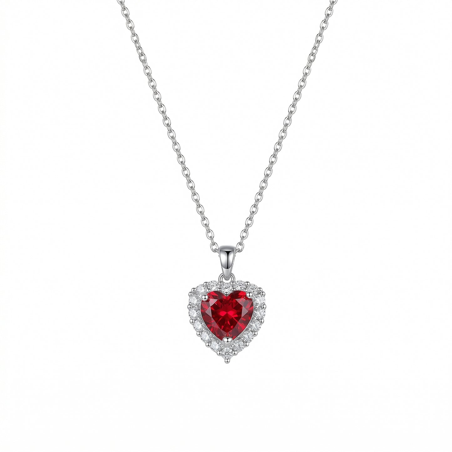 Wholesale Stainless Steel Heart Necklace with Red Zircon Pendant
