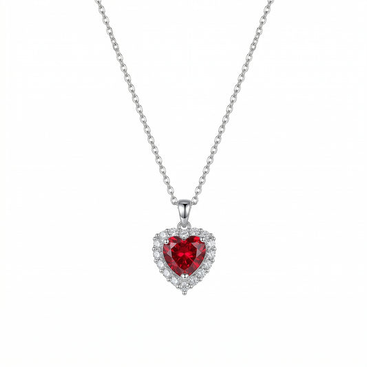 Wholesale Stainless Steel Heart Necklace with Red Zircon Pendant