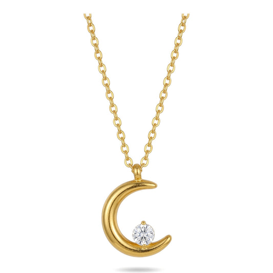 Moon Pendant With Zircon Stainless Steel Necklace For Women