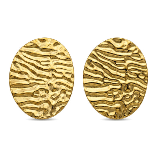 Textured Wave Oval Stud Earrings | Gold Plated Stainless Steel |