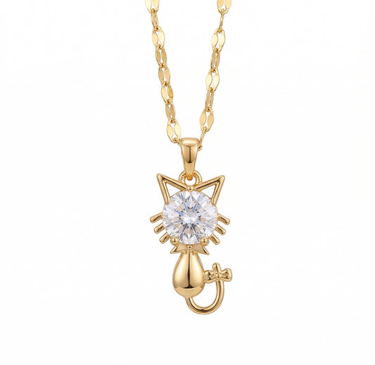 Wholesale Gold Plated Titanium Steel Cat Pendant Necklace