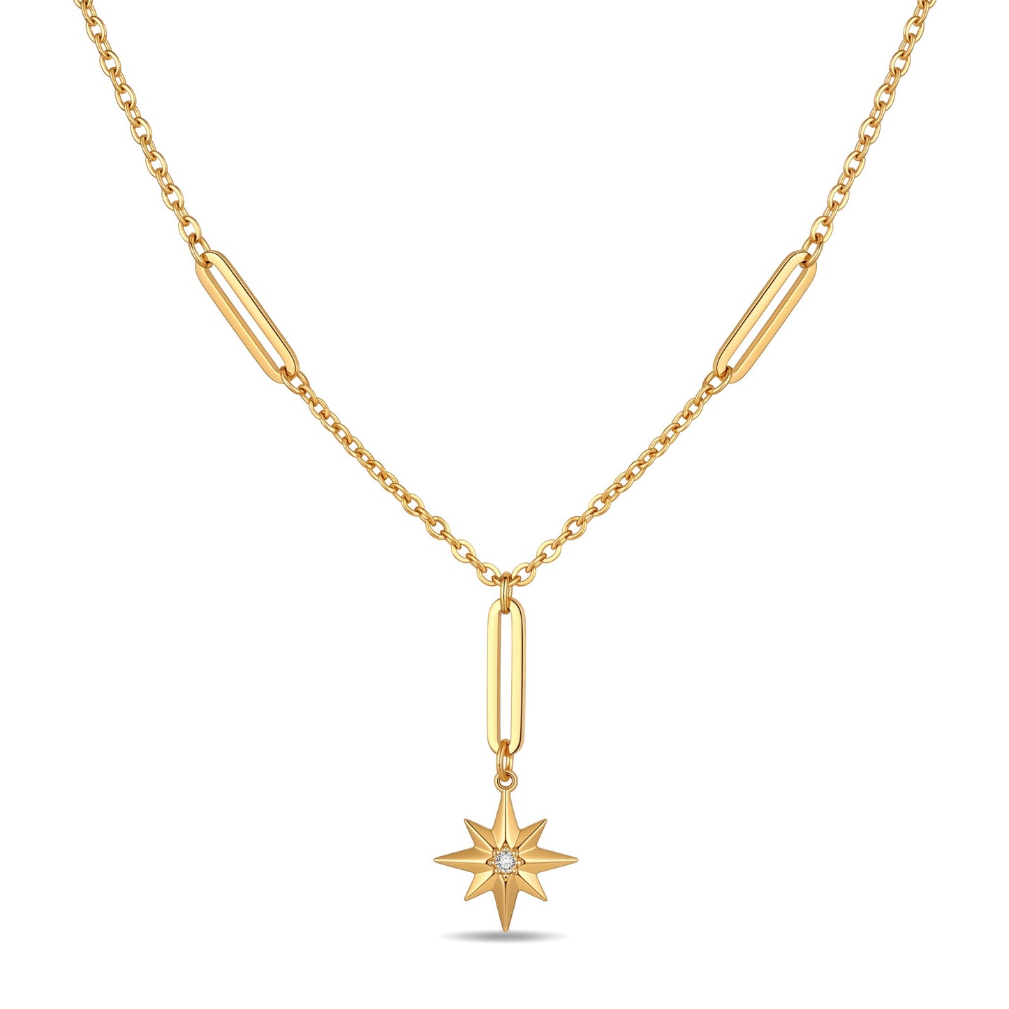 North Star Pendant Lariat Necklace | 18K Gold Plated Stainless Steel