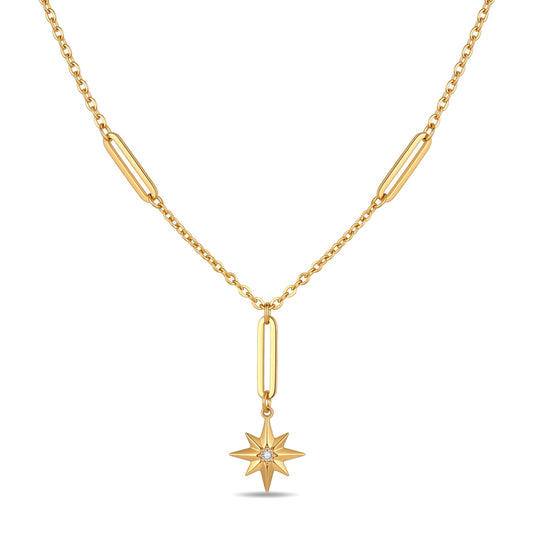 North Star Pendant Lariat Necklace | 18K Gold Plated Stainless Steel