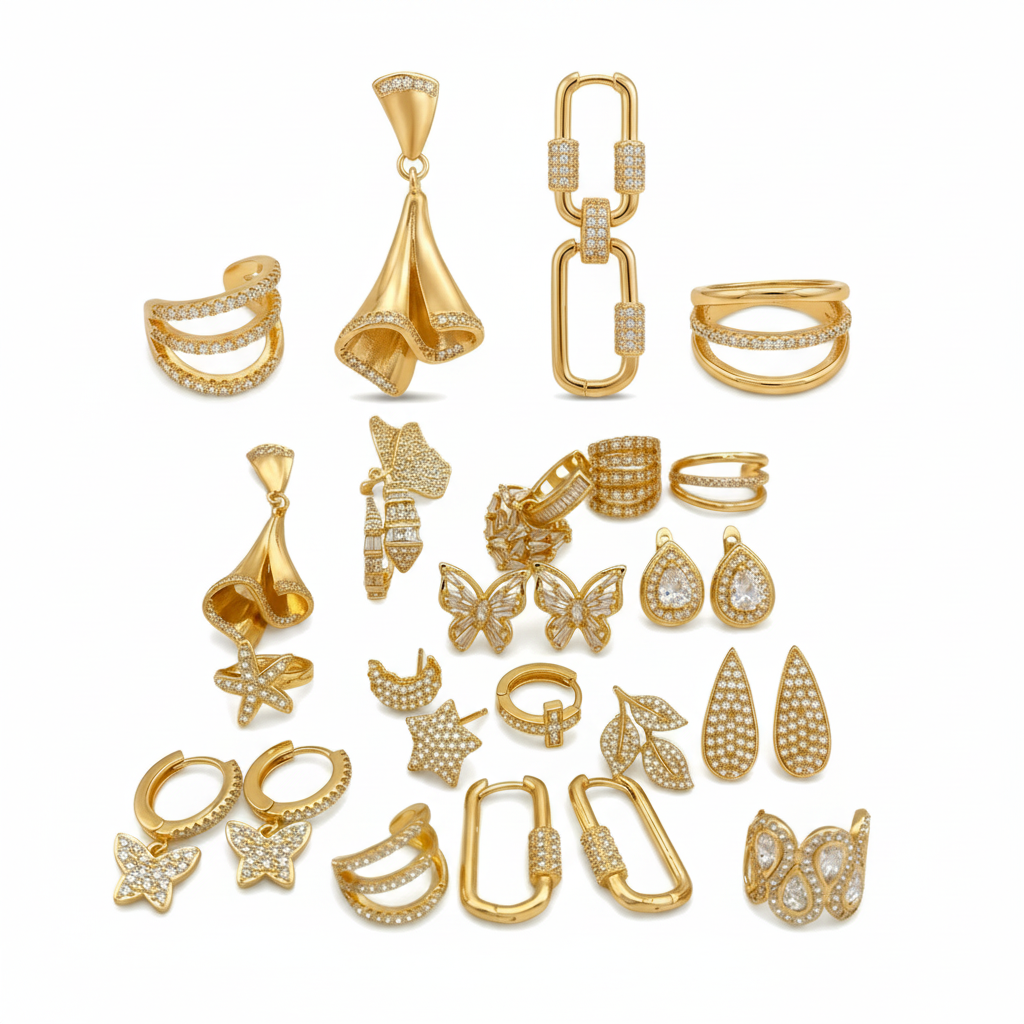 Wholesale 18K Gold Plated Brass Zircon Ear Cuff Earrings