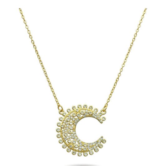 Wholesale Gold Plated Stainless Steel Moon Pendant Necklace with Zircons