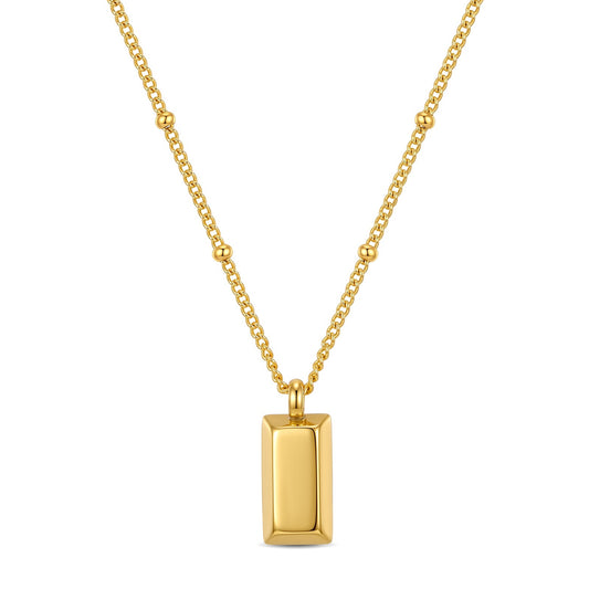 18K Gold Plated Bar Pendant Necklace | Stainless Steel Satellite Chain