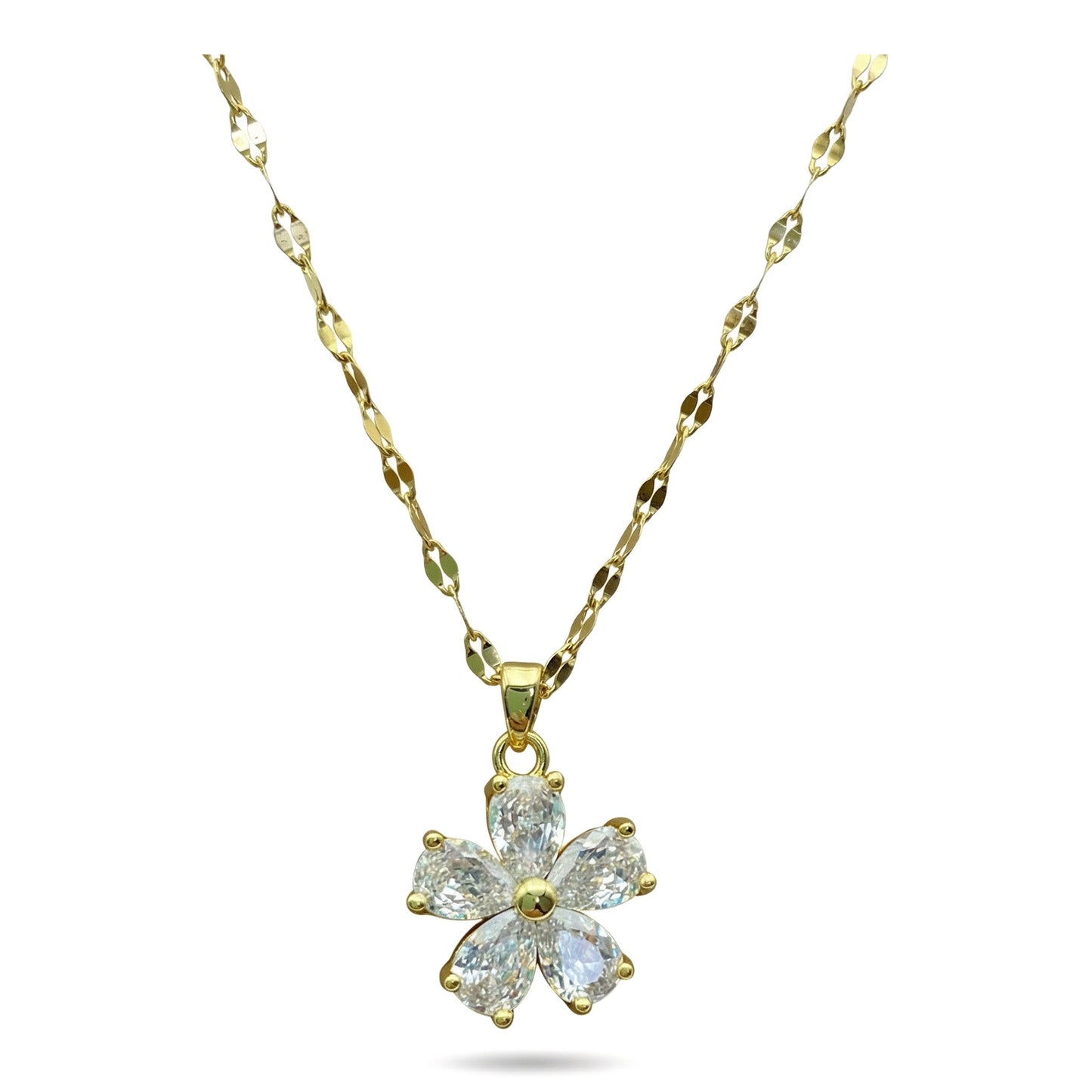Wholesale Gold Plated Stainless Steel Crystal Flower Pendant Necklace