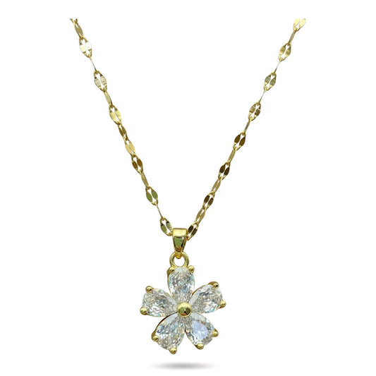 Wholesale Gold Plated Stainless Steel Crystal Flower Pendant Necklace