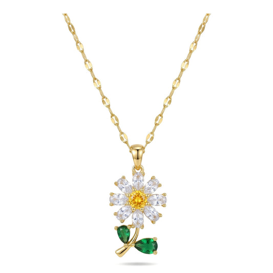 Wholesale Gold Plated Stainless Steel Sunflower Zircon Pendant Necklace