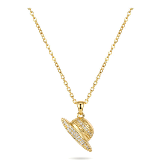 18K Gold Plated Pave CZ Sun Hat Pendant Necklace | Stainless Steel Chain