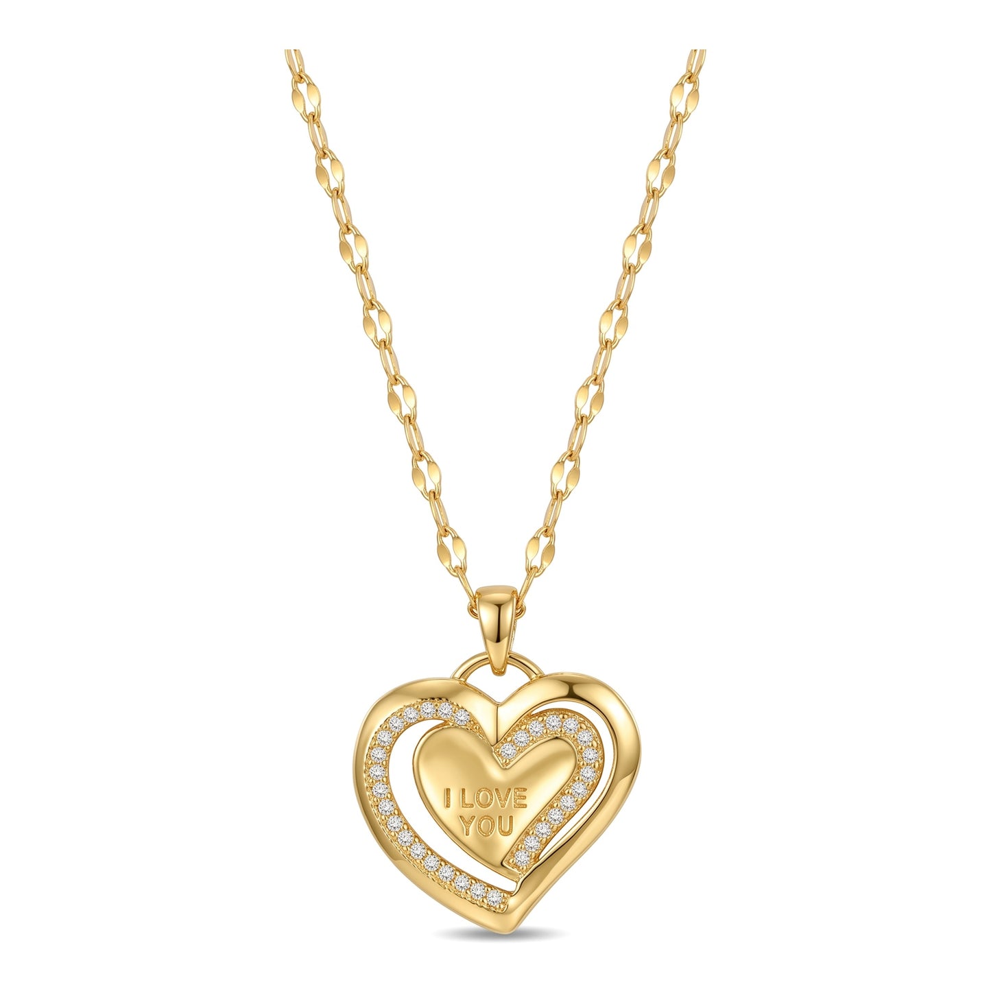 Double Layer CZ Heart Pendant Necklace | 18K Gold Plated Stainless Steel