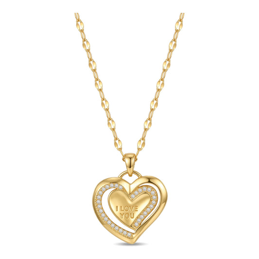 Double Layer CZ Heart Pendant Necklace | 18K Gold Plated Stainless Steel