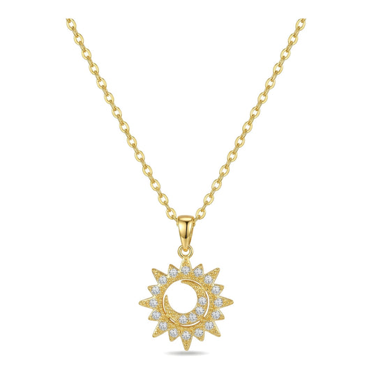 Wholesale Gold Plated Stainless Steel Sun and Moon Pendant Necklace