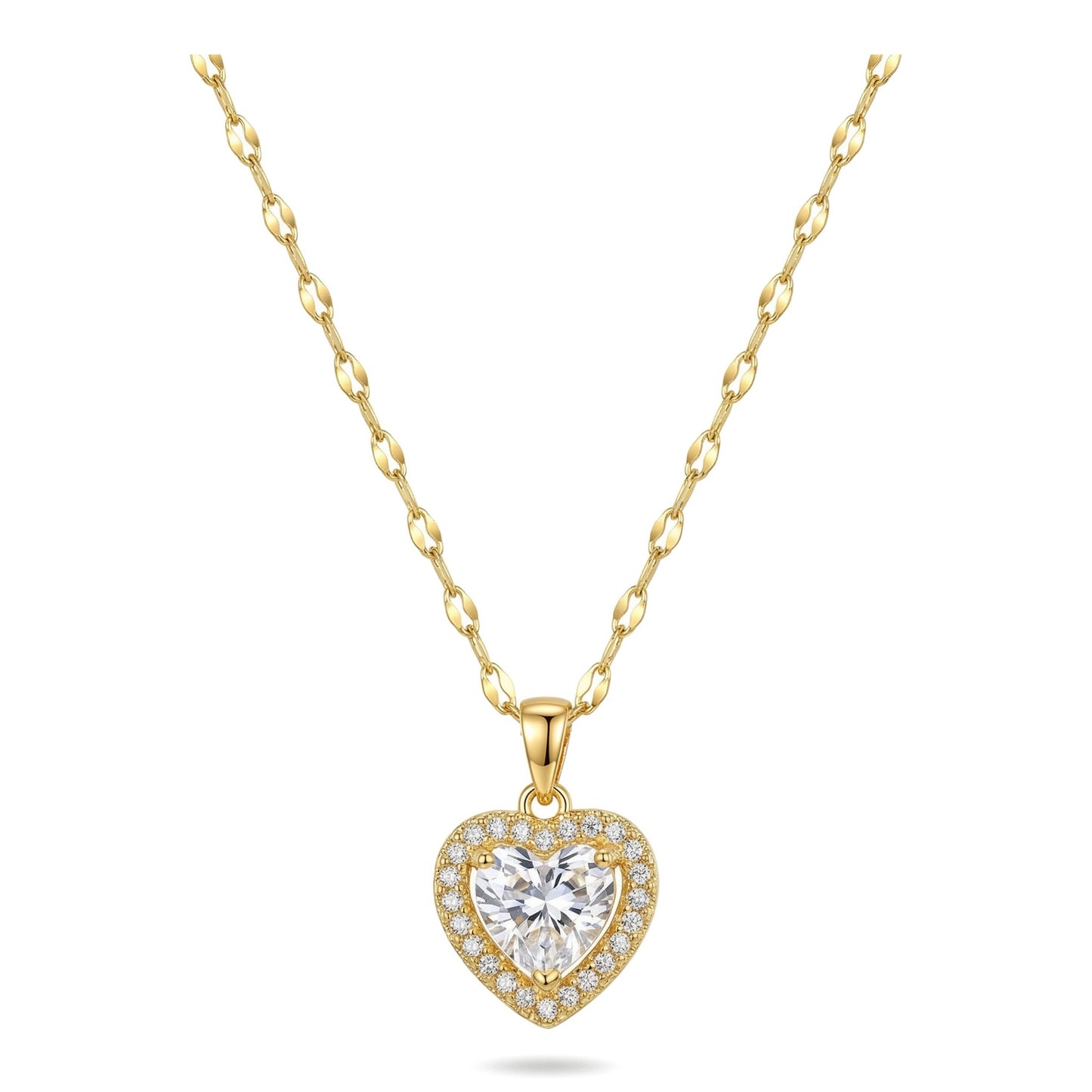 Wholesale Gold Plated Stainless Steel White Zircon Heart Pendant Necklace