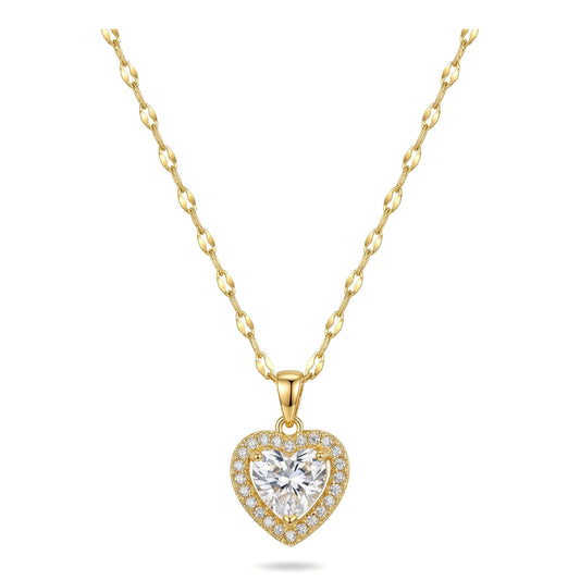 Wholesale Gold Plated Stainless Steel White Zircon Heart Pendant Necklace