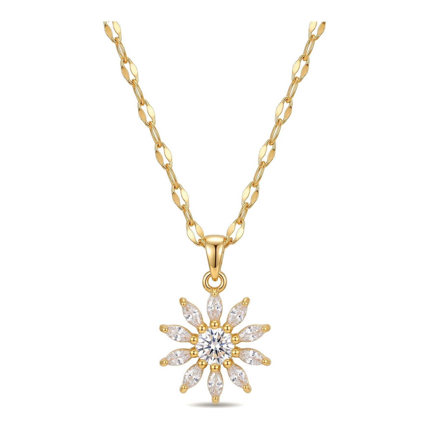 Crystal Daisy Pendant Necklace – 18K Gold Plated Stainless Steel