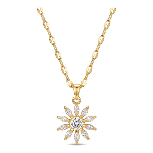 Crystal Daisy Pendant Necklace – 18K Gold Plated Stainless Steel