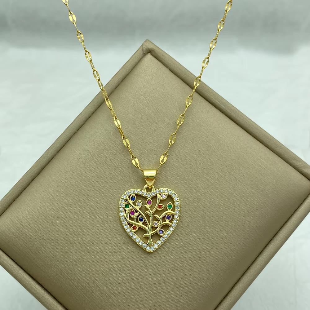 18K Gold Plated Stainless Steel Pendant Necklace | CZ Heart, Pearl,