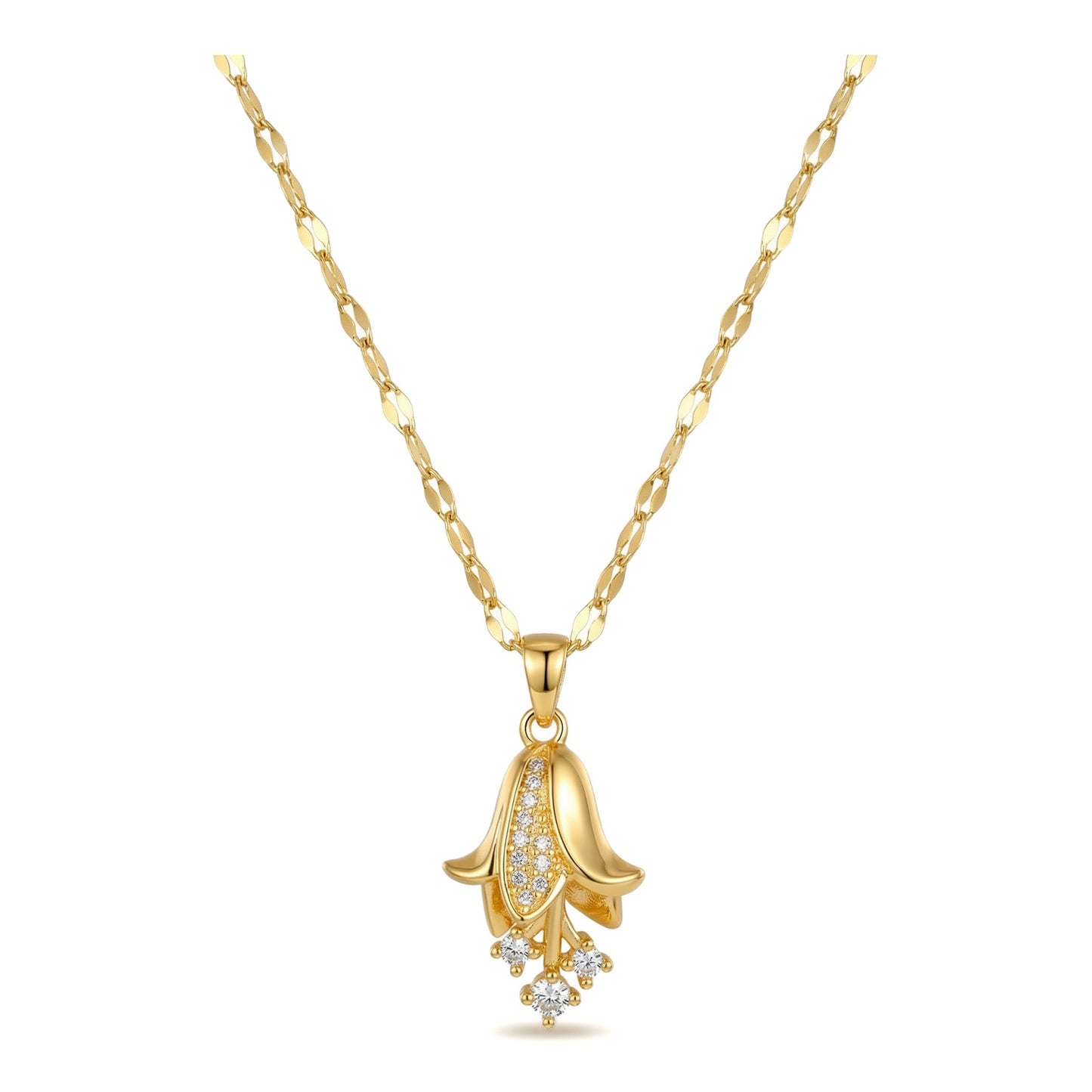 Wholesale Gold Plated Stainless Steel Tulip Pendant Necklace