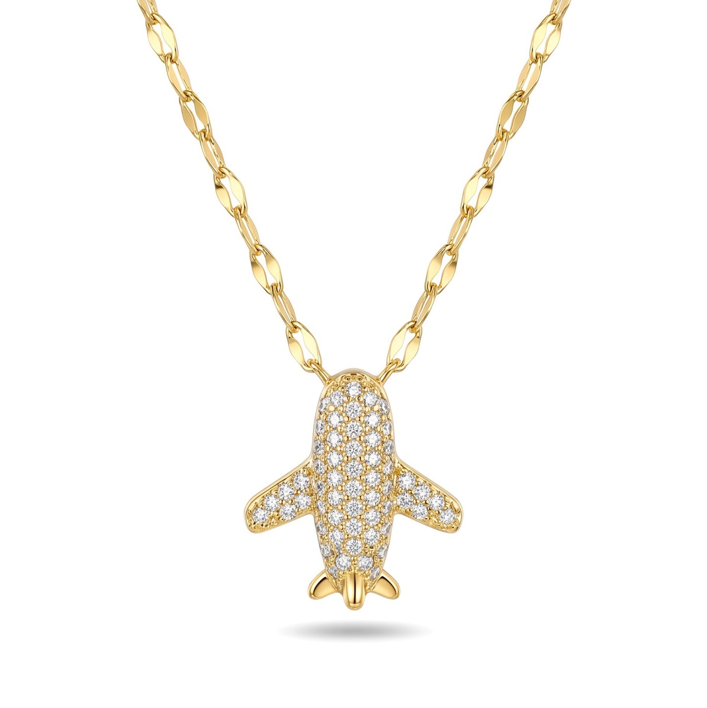 Pave CZ Airplane Pendant Necklace | 18K Gold Plated Stainless Stee