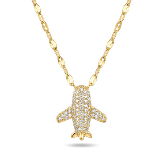 Pave CZ Airplane Pendant Necklace | 18K Gold Plated Stainless Stee
