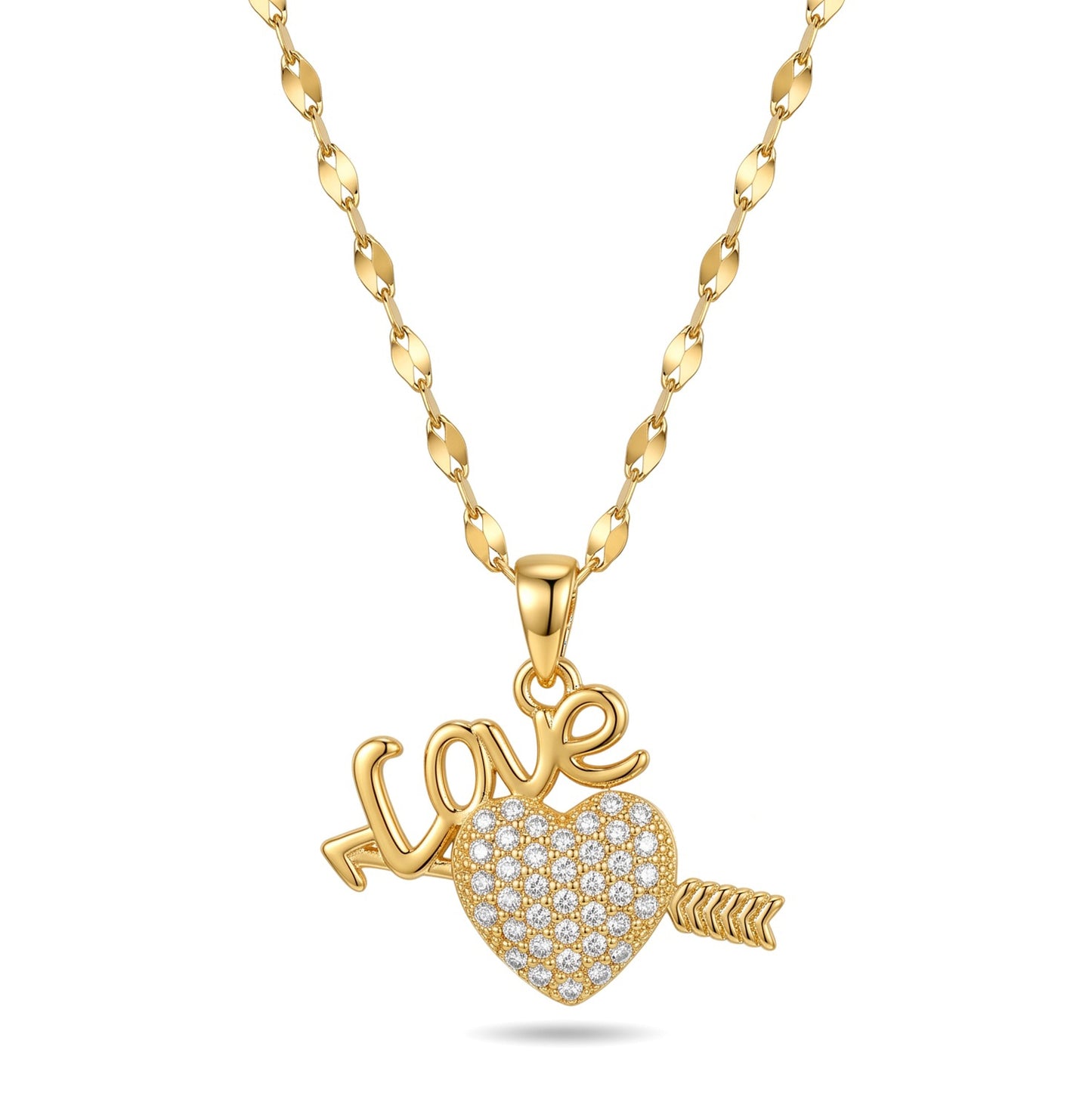Gold Love Letter Heart Pendant Necklace |Stainless Steel Chains